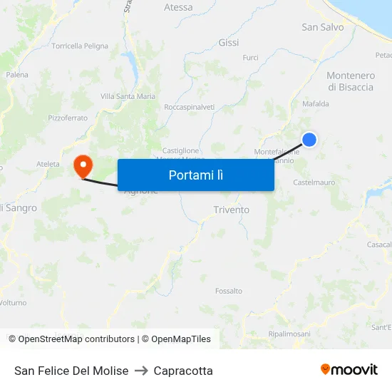 San Felice Del Molise to Capracotta map