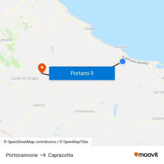 Portocannone to Capracotta map