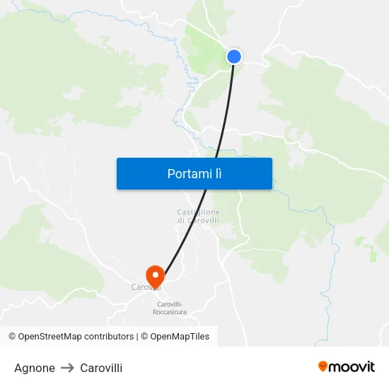 Agnone to Carovilli map
