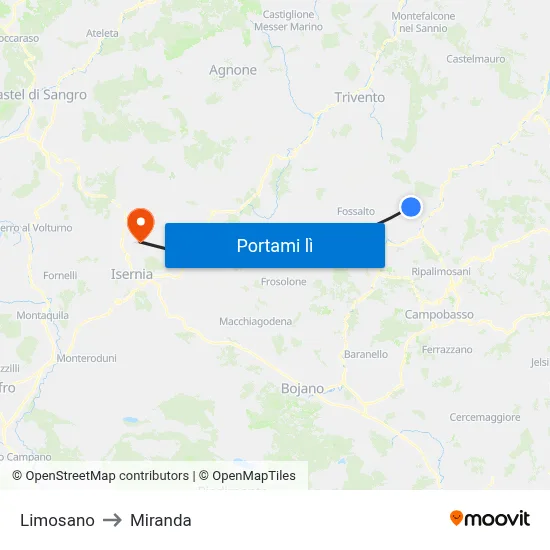 Limosano to Miranda map