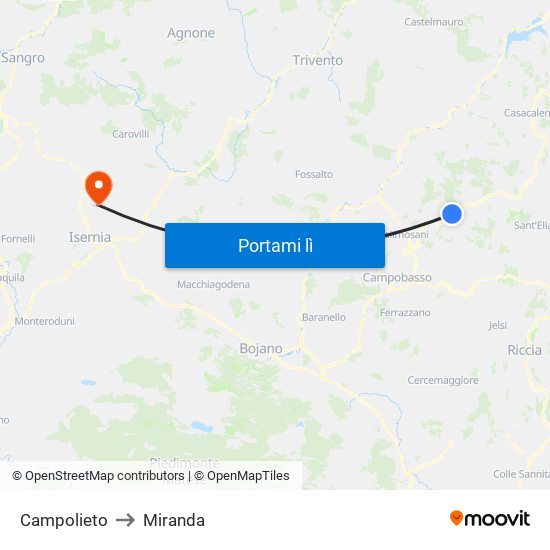 Campolieto to Miranda map