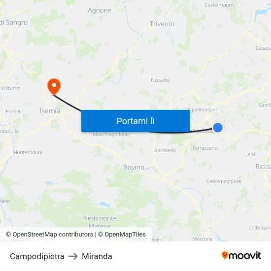 Campodipietra to Miranda map