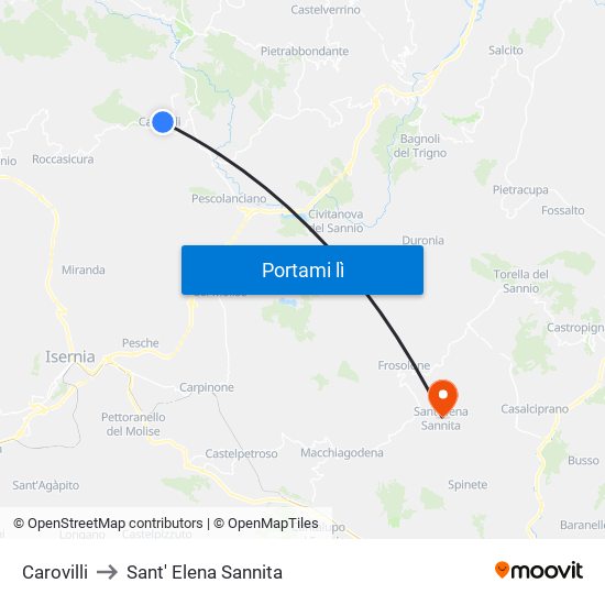 Carovilli to Sant' Elena Sannita map