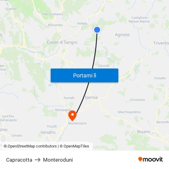 Capracotta to Monteroduni map