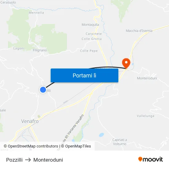Pozzilli to Monteroduni map