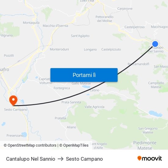 Cantalupo Nel Sannio to Sesto Campano map