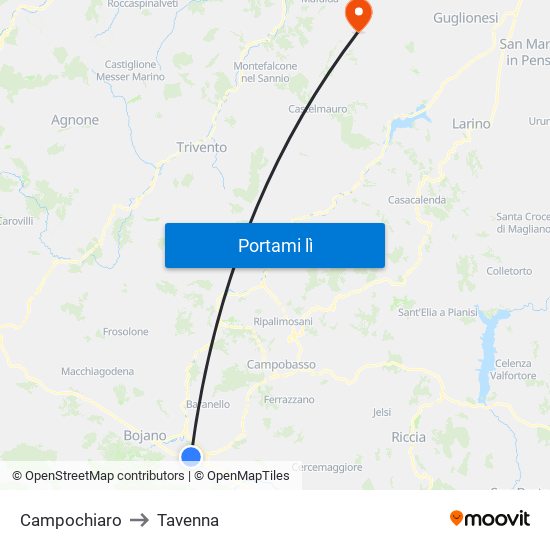 Campochiaro to Tavenna map