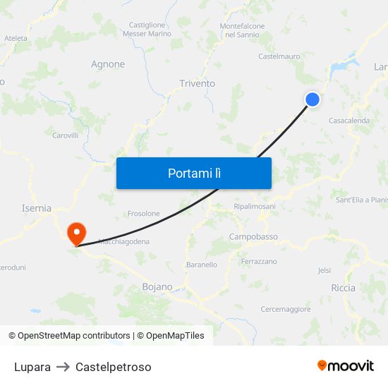 Lupara to Castelpetroso map