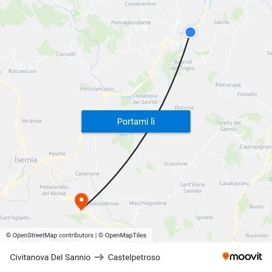 Civitanova Del Sannio to Castelpetroso map