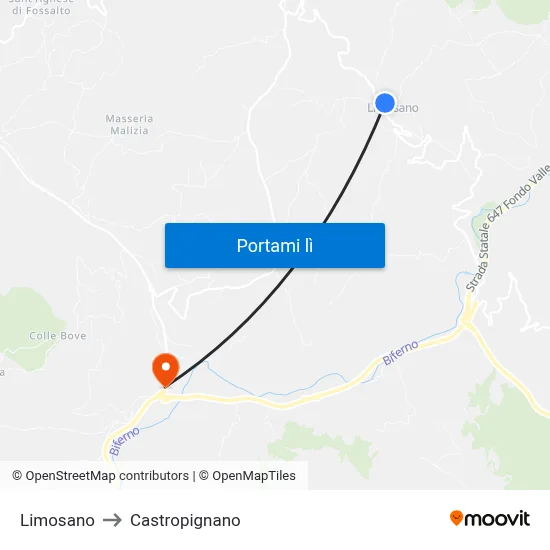 Limosano to Castropignano map