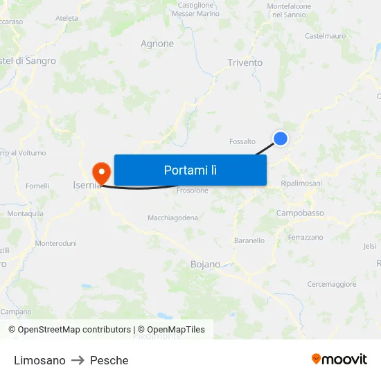 Limosano to Pesche map