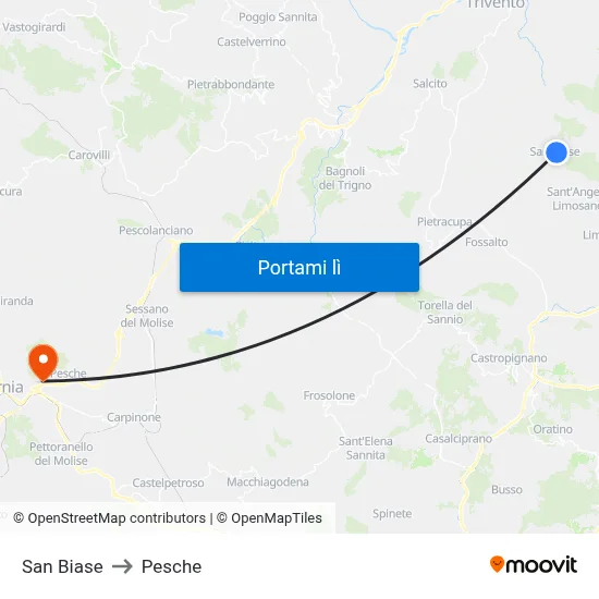 San Biase to Pesche map