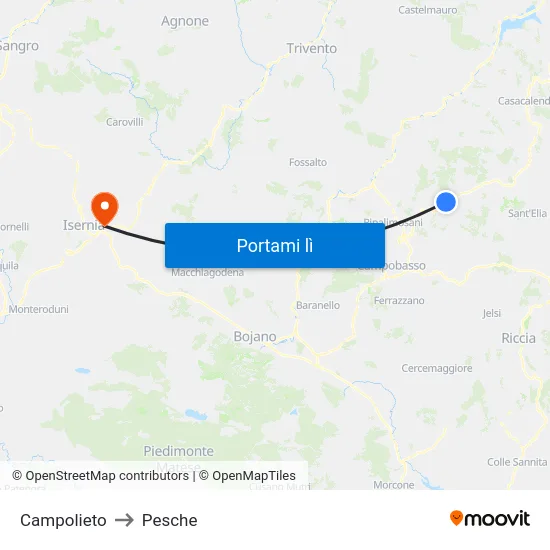 Campolieto to Pesche map