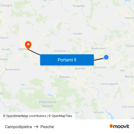 Campodipietra to Pesche map