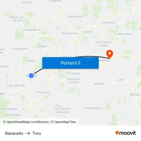 Baranello to Toro map