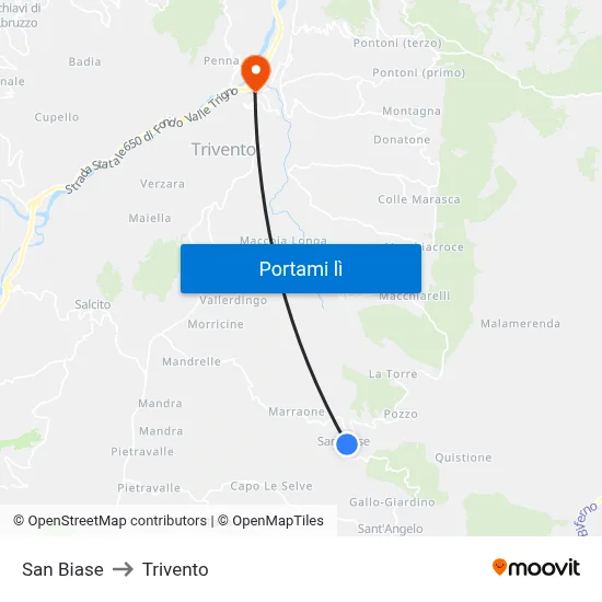 San Biase to Trivento map