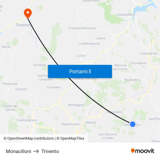 Monacilioni to Trivento map