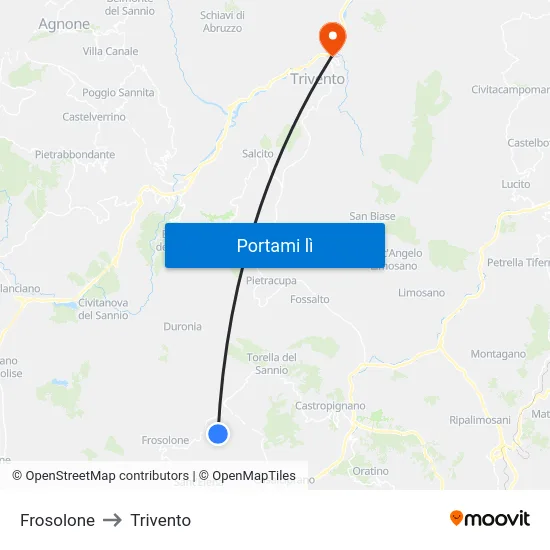 Frosolone to Trivento map