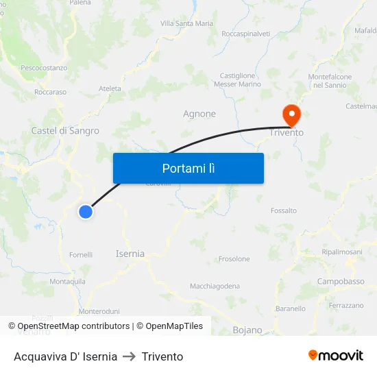 Acquaviva D' Isernia to Trivento map