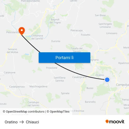 Oratino to Chiauci map