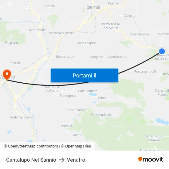 Cantalupo Nel Sannio to Venafro map