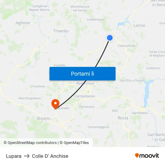 Lupara to Colle D' Anchise map
