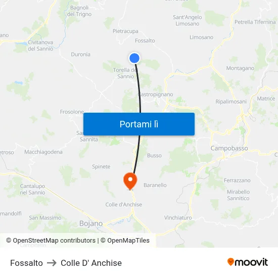 Fossalto to Colle D' Anchise map