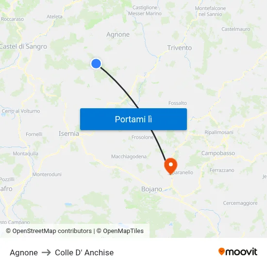 Agnone to Colle D' Anchise map
