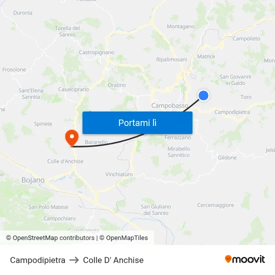 Campodipietra to Colle D' Anchise map