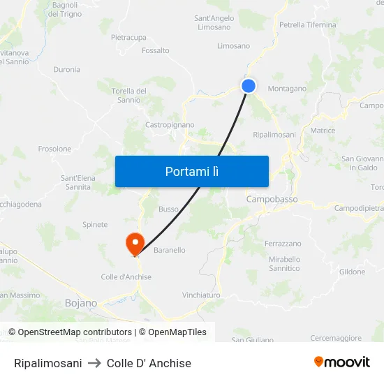 Ripalimosani to Colle D' Anchise map
