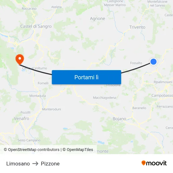 Limosano to Pizzone map
