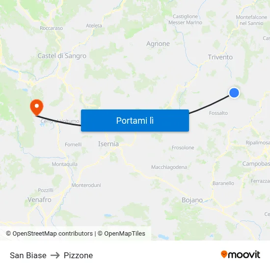 San Biase to Pizzone map
