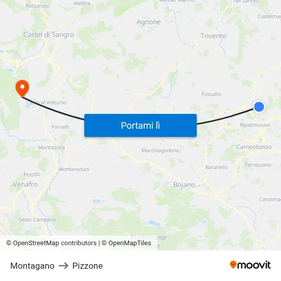 Montagano to Pizzone map