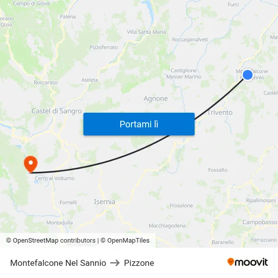 Montefalcone Nel Sannio to Pizzone map