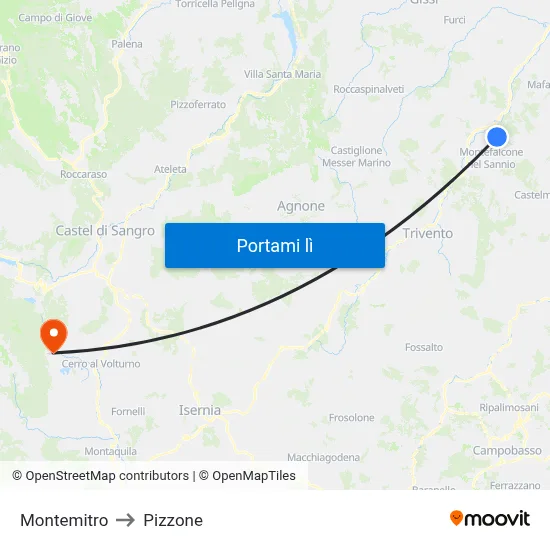 Montemitro to Pizzone map