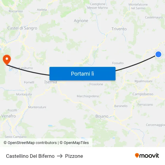Castellino Del Biferno to Pizzone map
