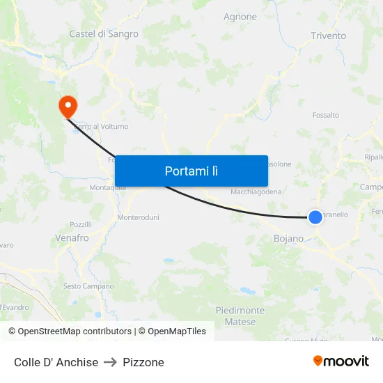 Colle D' Anchise to Pizzone map