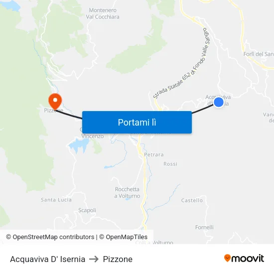 Acquaviva D' Isernia to Pizzone map