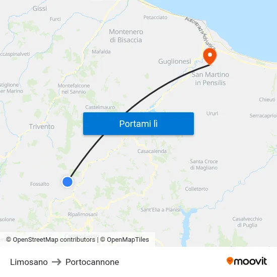 Limosano to Portocannone map