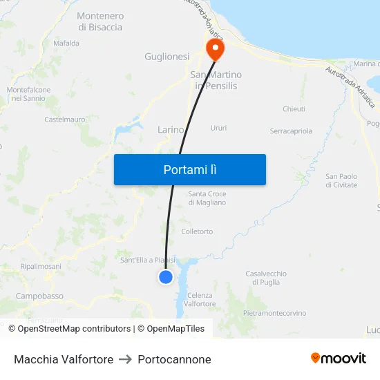 Macchia Valfortore to Portocannone map