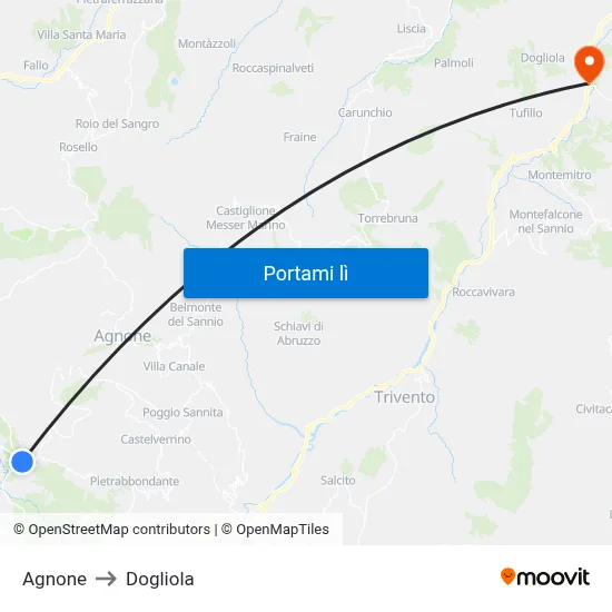 Agnone to Dogliola map