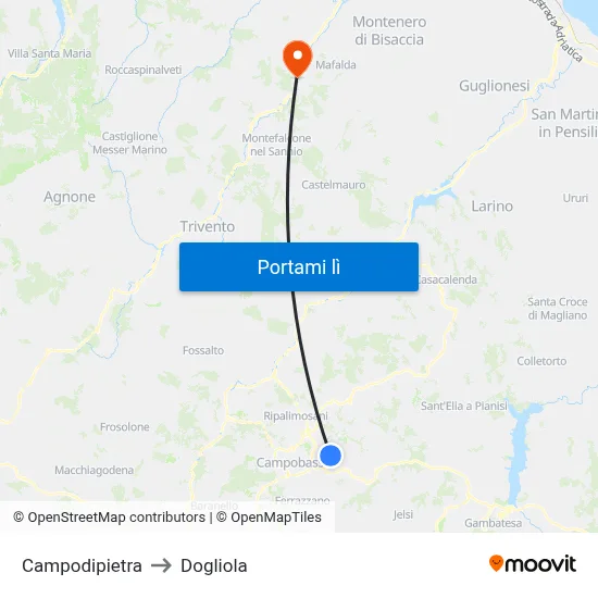 Campodipietra to Dogliola map