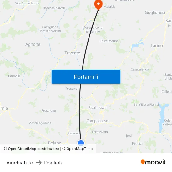 Vinchiaturo to Dogliola map