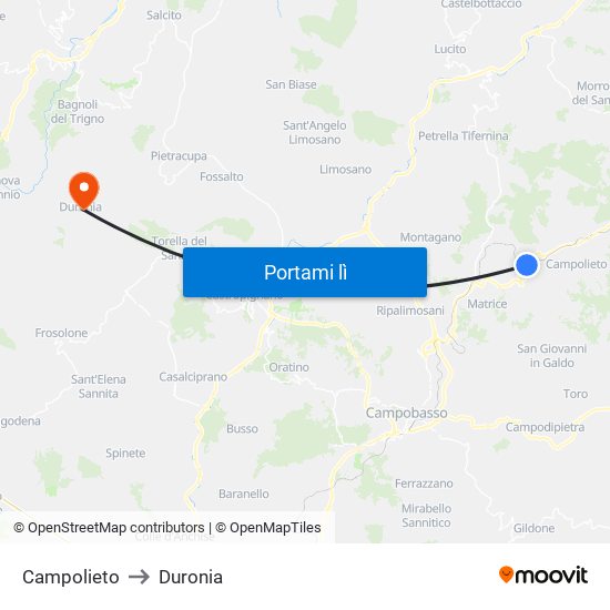 Campolieto to Duronia map