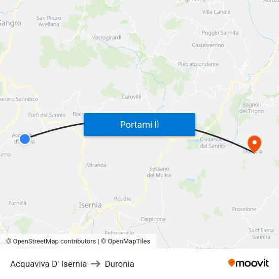 Acquaviva D' Isernia to Duronia map