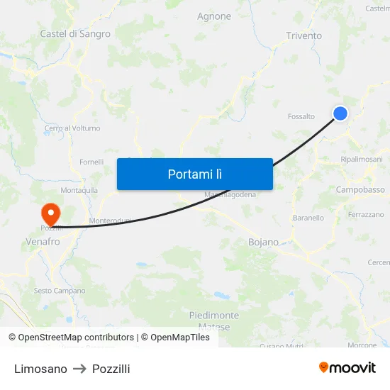 Limosano to Pozzilli map