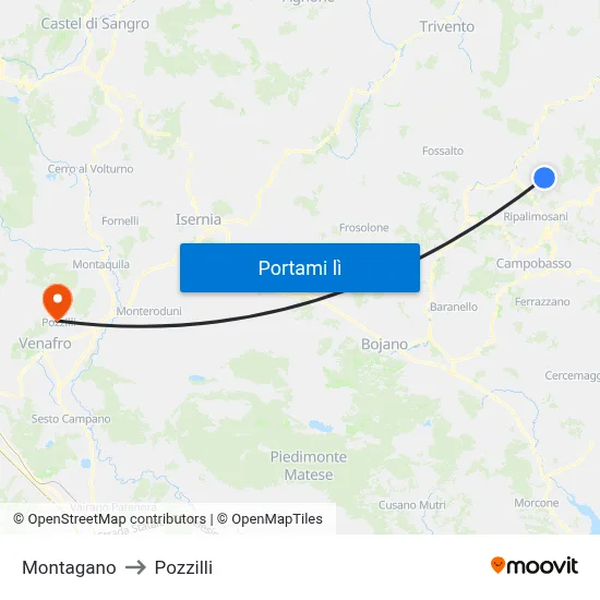 Montagano to Pozzilli map