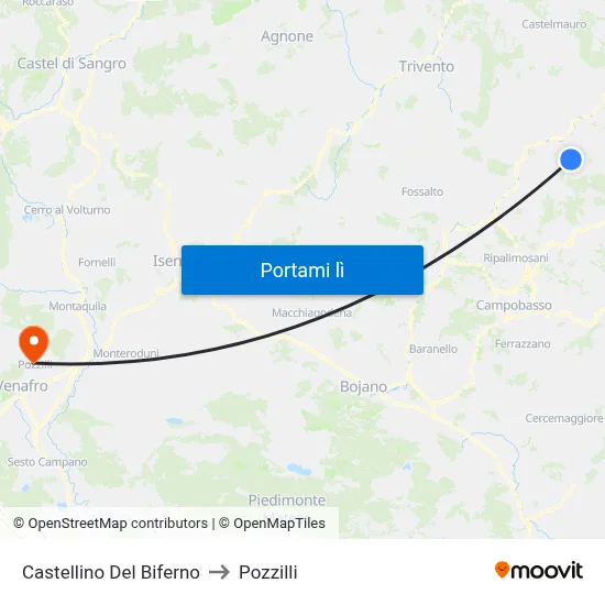 Castellino Del Biferno to Pozzilli map
