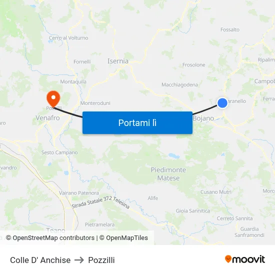 Colle D' Anchise to Pozzilli map