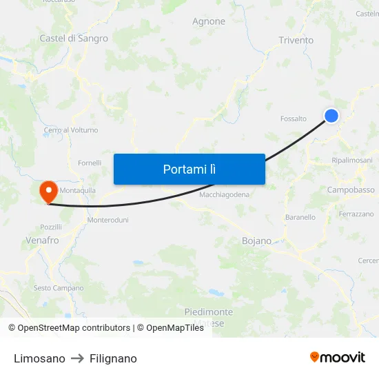 Limosano to Filignano map